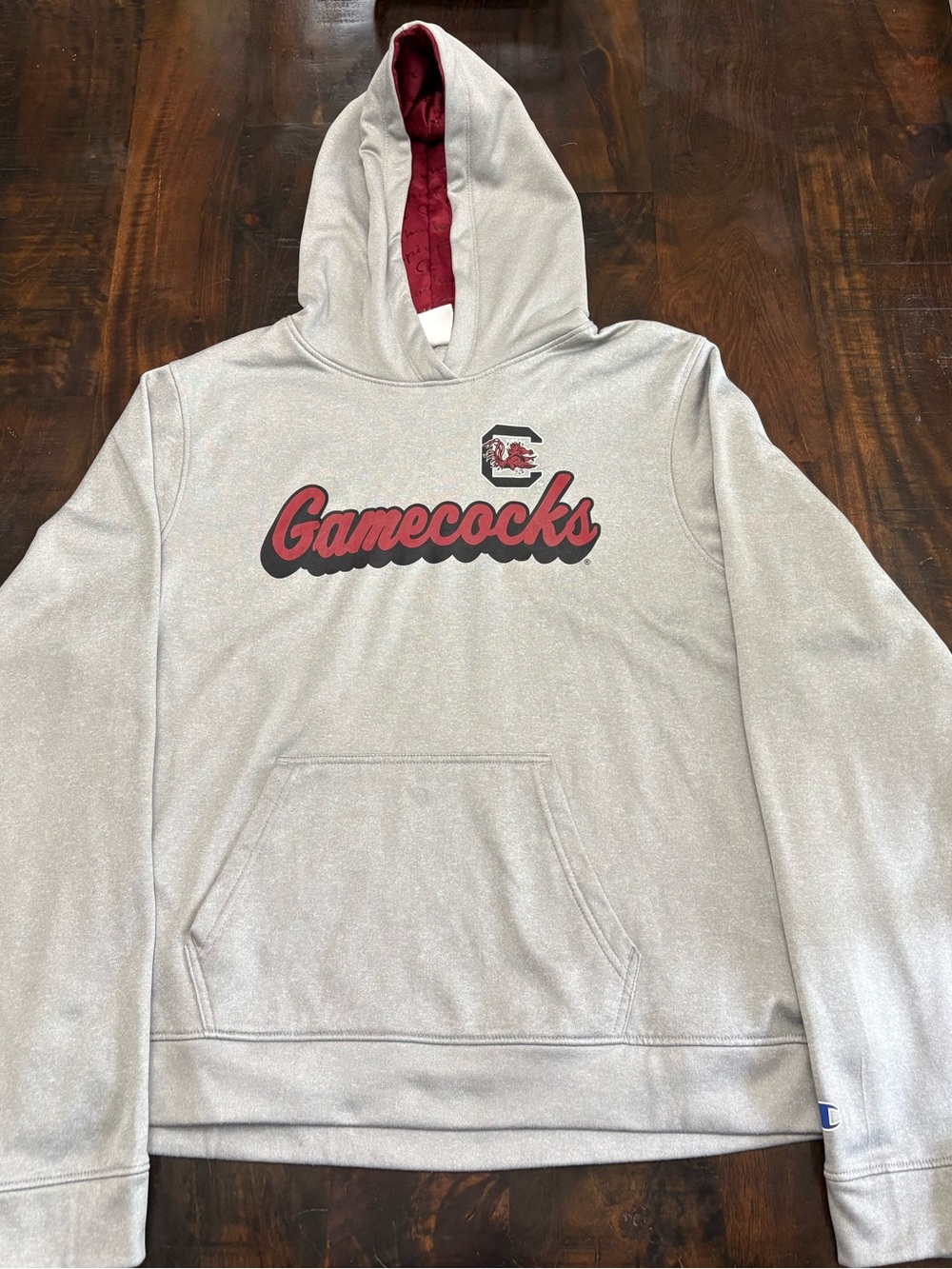 Champion Gamecocks Silver-Gray Zip-Up Hoodie with Red Logo